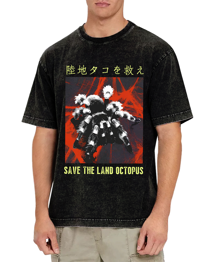 Save The Land Octopus Vintage Washed T-shirt-Zazasy