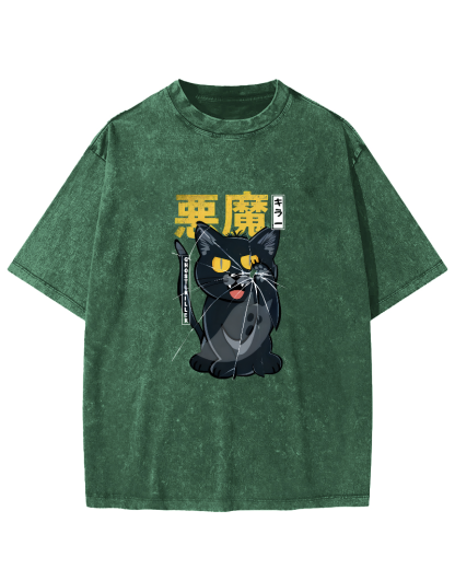 Retro Mischievous Cat Pattern Vintage Distressed T-shirt-Zazasy