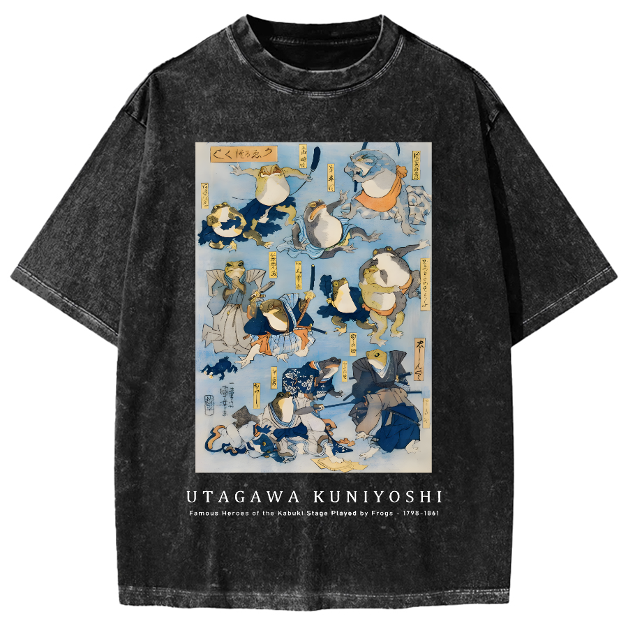 Utagawa Kuniyoshi Frogs Vintage Wash Japanese Design Vintage Washed T-shirt