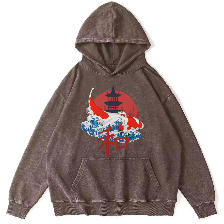 Japanese Style Koi With Font Vintage Distressed Hoodie-Zazasy
