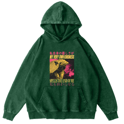 Pangolin Pattern Japanese Style Vintage Distressed Hoodie-Zazasy