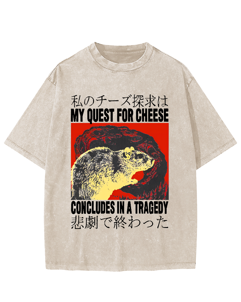 My Quest For Cheese Rat Japanese Vintage Distressed T-shirt-Zazasy