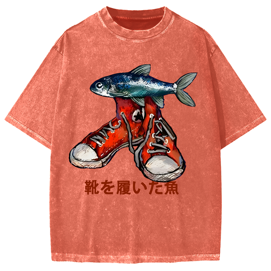 Fish Wearing Shoes Vintage Washed T-shirt
