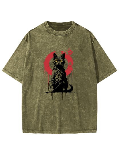 Retro Japanese Style Kitten Vintage Distressed T-shirt-Zazasy