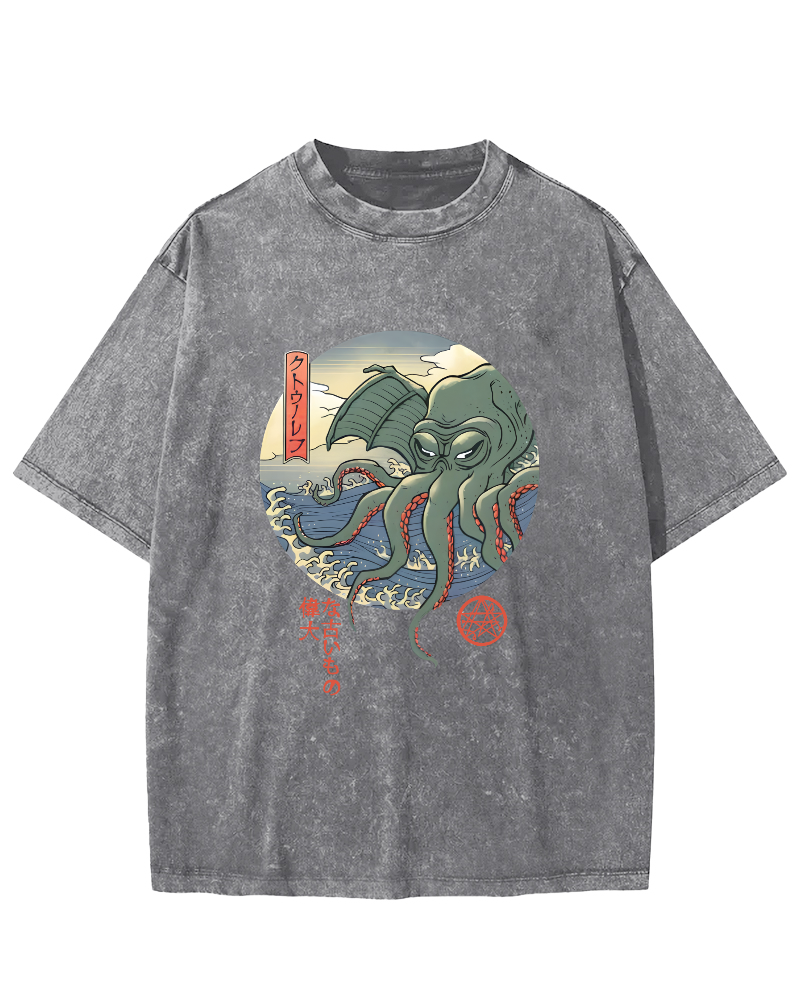 Giant Octopus Vintage Washed T-shirt-Zazasy