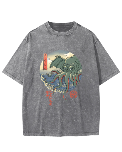 Giant Octopus Vintage Washed T-shirt-Zazasy