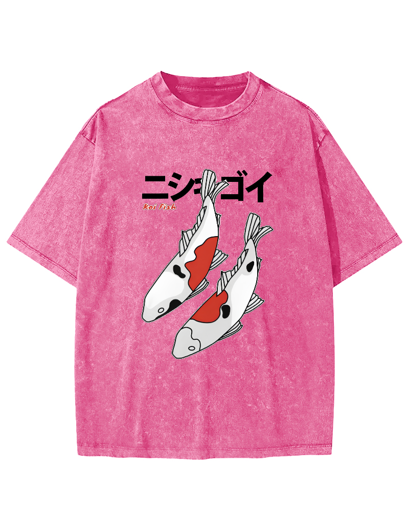 Koi Painting Japanese Style Vintage Distressed T-shirt-Zazasy