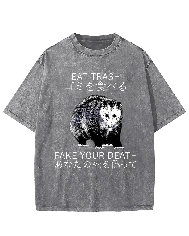 Japanese Style Opossums in Foraging Vintage Distressed T-shirt-Zazasy