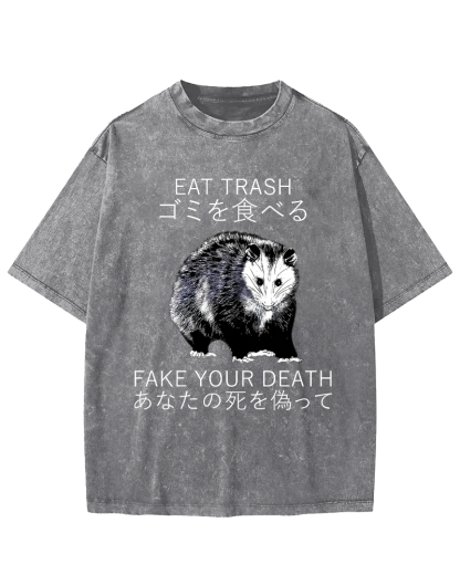 Japanese Style Opossums in Foraging Vintage Distressed T-shirt-Zazasy