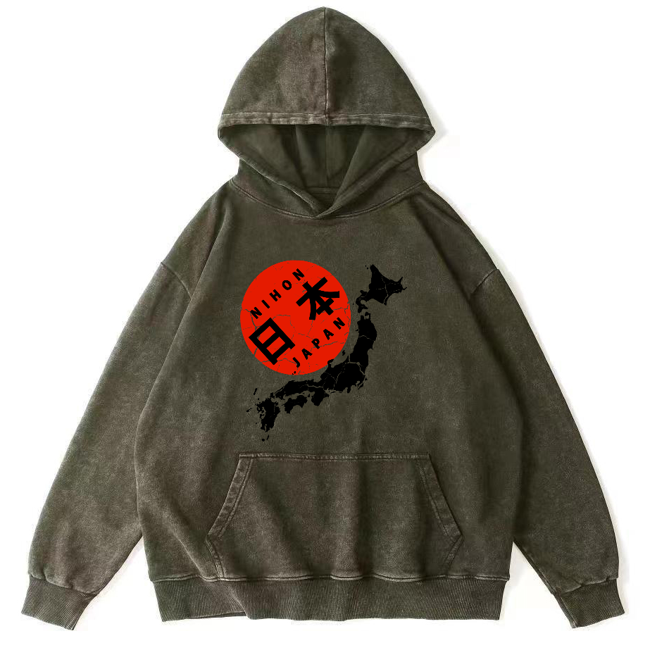 Map of The Japanese Empire Vintage Washed Hoodie-Zazasy