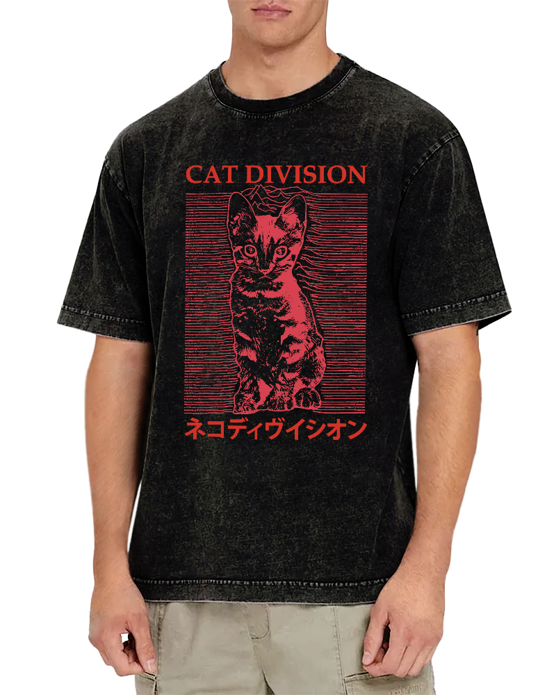 Cat Division Japanese Vintage Washed T-shirt-Zazasy