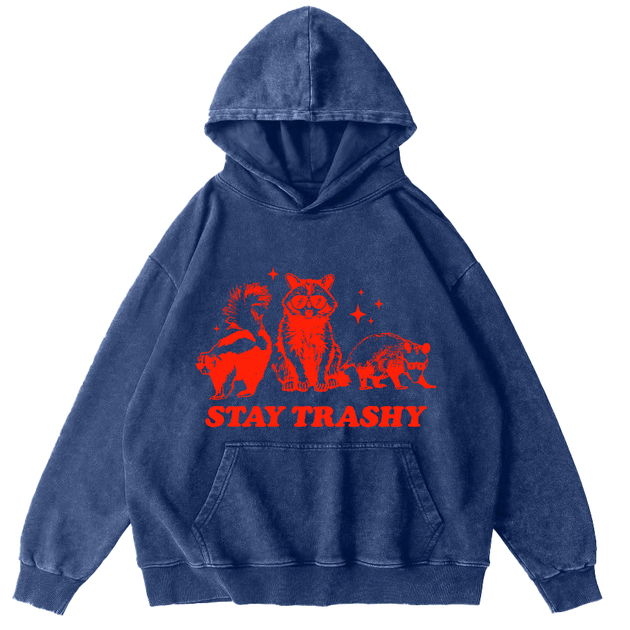 Stay Trashy Vintage Washed Hoodie-Zazasy