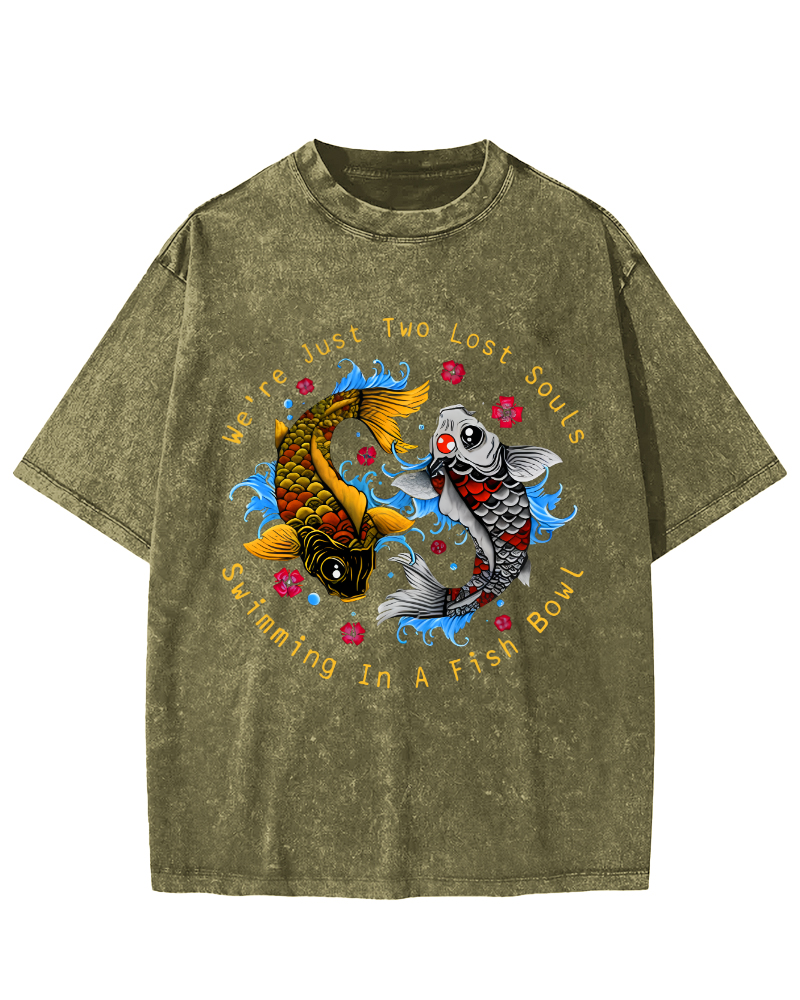 Japanese Koi Fish Vintage Washed T-shirt-Zazasy