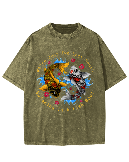 Japanese Koi Fish Vintage Washed T-shirt-Zazasy