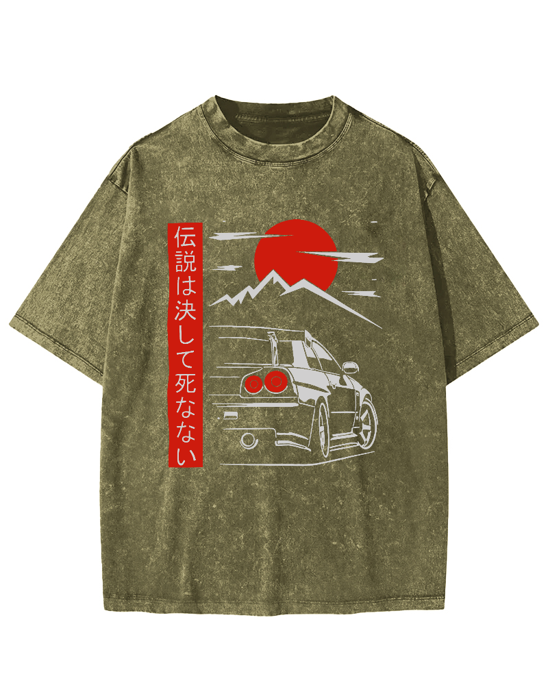 Japanese Style Scenery Vintage Washed T-shirt-Zazasy