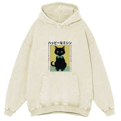 Kitten Pattern Japanese Washed Hoodie-Zazasy