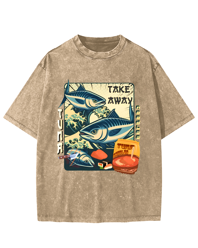Delicious Japanese Style Tuna Vintage Washed T-shirt-Zazasy