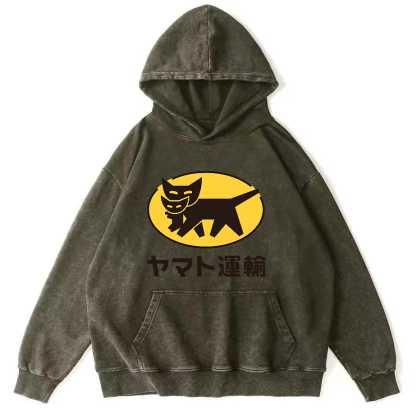 Japanese Cat Pattern Vintage Distressed Hoodie-Zazasy