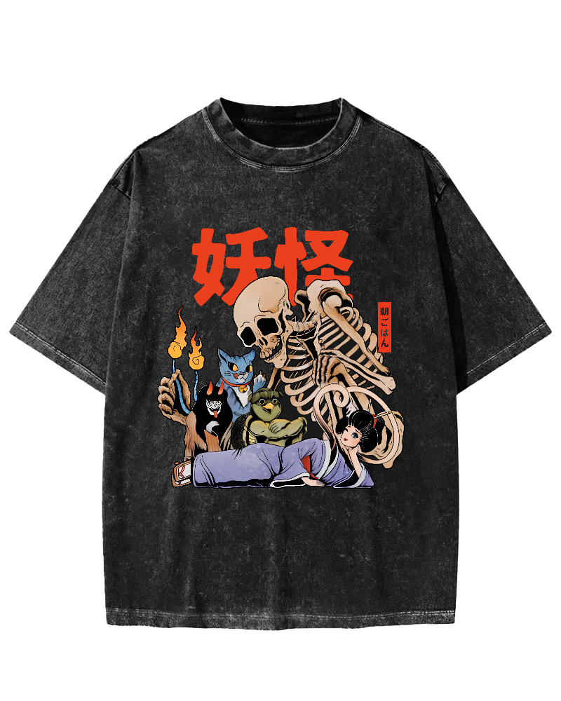 Skeleton Monster Japanese Vintage Distressed T-shirt-Zazasy