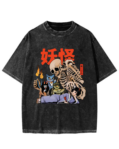 Skeleton Monster Japanese Vintage Distressed T-shirt-Zazasy