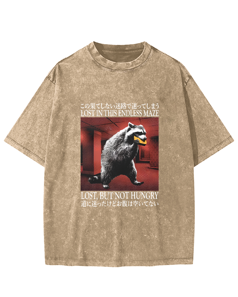 Retro Raccoon Pattern Japanese Style Vintage Distressed T-shirt-Zazasy