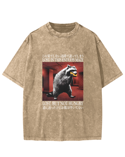 Retro Raccoon Pattern Japanese Style Vintage Distressed T-shirt-Zazasy