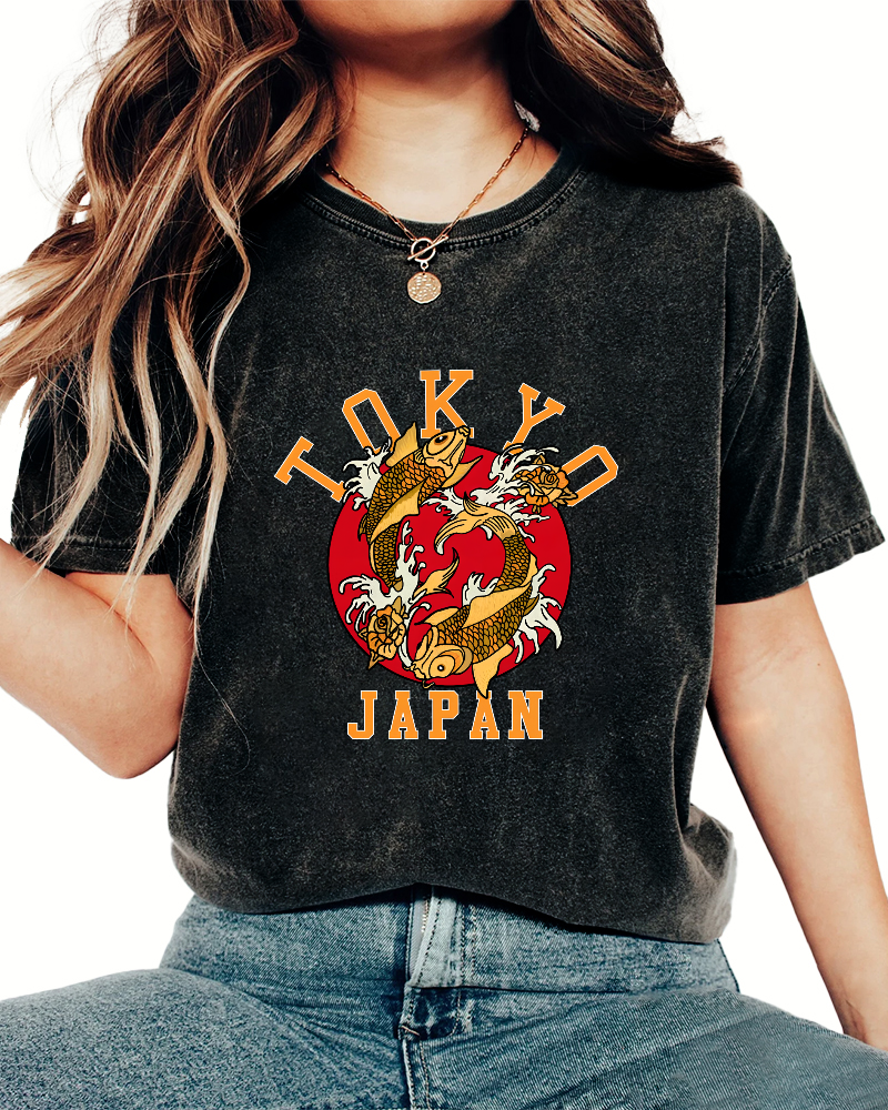 Tokyo Koi Japanese style Vintage Distressed T-shirt-Zazasy