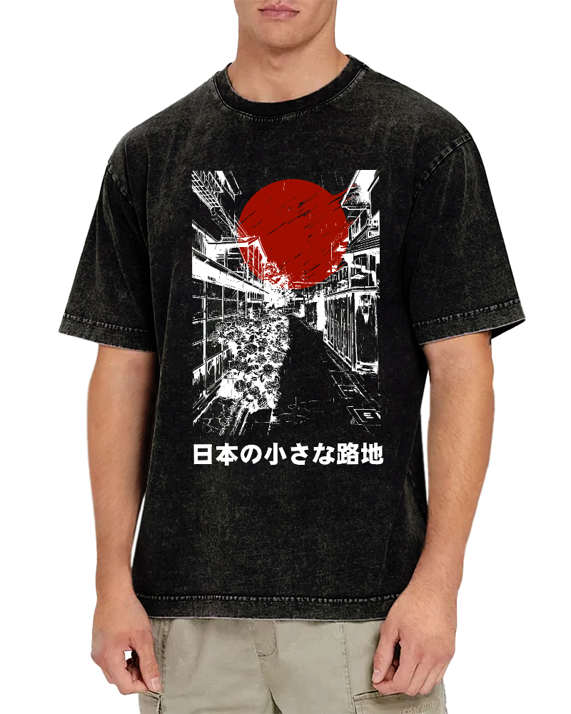 Japanese Countryside Vintage Washed T-shirt-Zazasy