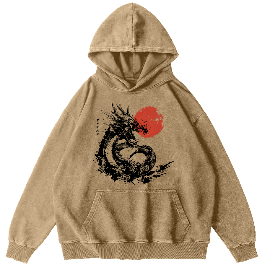 Japanese Style Sea Going Dragon Vintage Distressed Hoodie-Zazasy