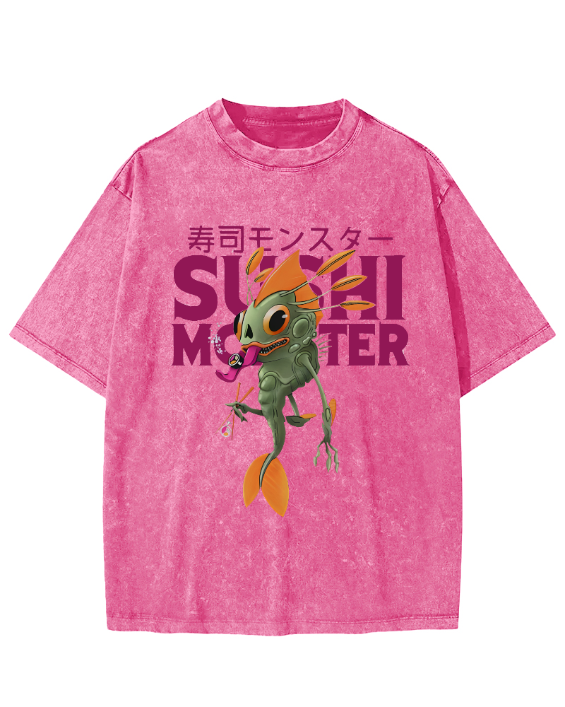 Monster Sushi Vintage Washed T-shirt-Zazasy