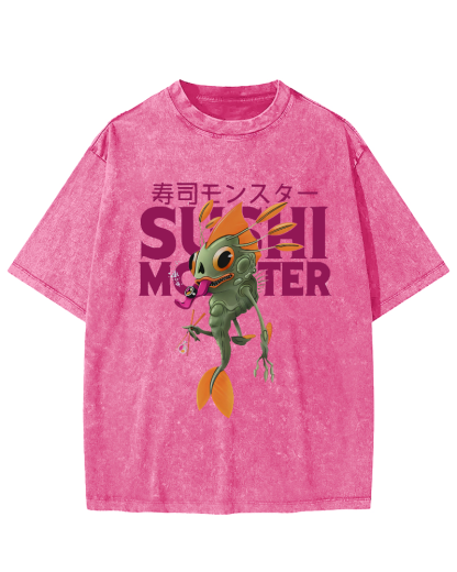 Monster Sushi Vintage Washed T-shirt-Zazasy