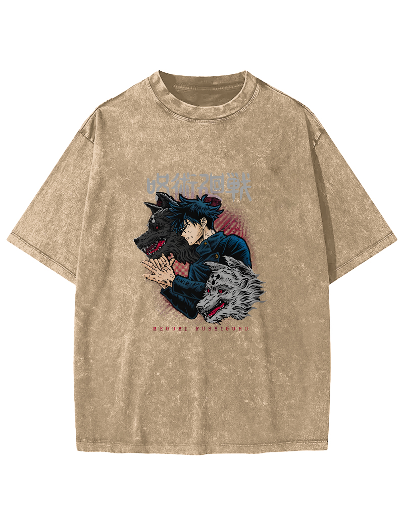 Cartoon Animal Pattern Japanese Style Vintage Distressed T-shirt-Zazasy