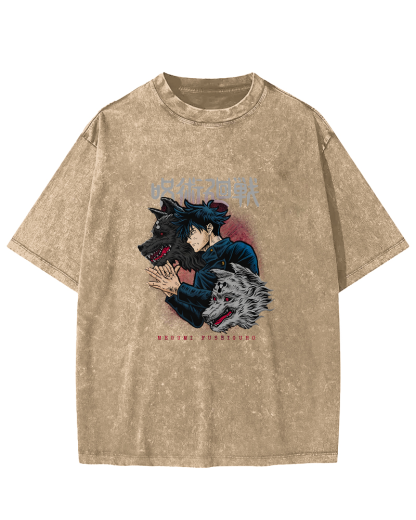 Cartoon Animal Pattern Japanese Style Vintage Distressed T-shirt-Zazasy