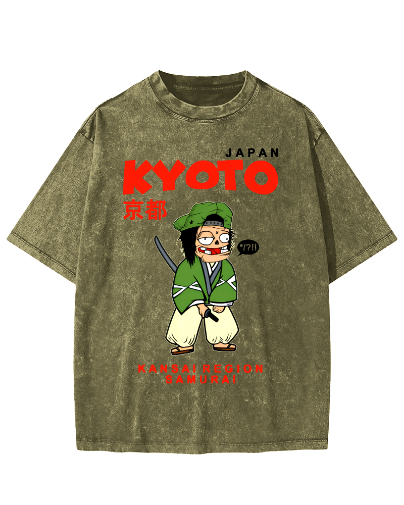 Kyoto Samurai, Japan Vintage Washed T-shirt-Zazasy