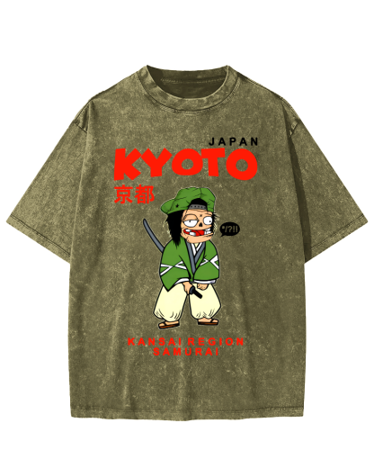 Kyoto Samurai, Japan Vintage Washed T-shirt-Zazasy