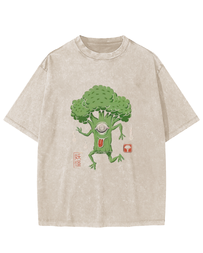 Abstract Cartoon Cauliflower Pattern Japanese Style Vintage Distressed T-shirt-Zazasy