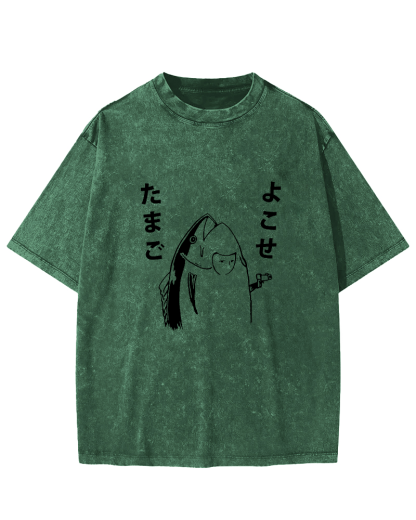 Japanese Cute Fish Pattern Vintage Distressed T-shirt-Zazasy