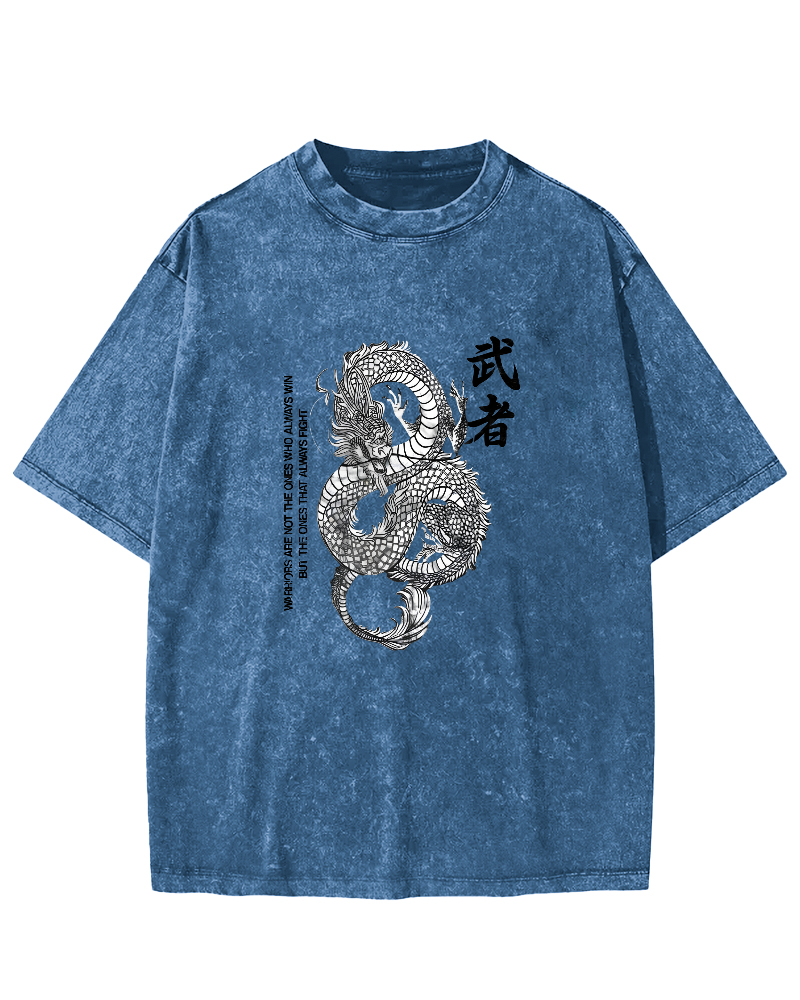 Japanese Martial Dragon Pattern Vintage Distressed T-shirt-Zazasy