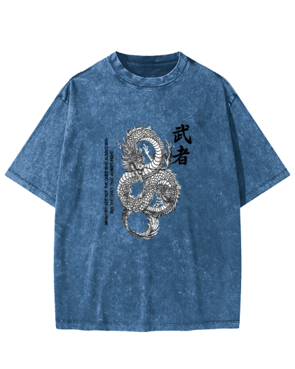 Japanese Martial Dragon Pattern Vintage Distressed T-shirt-Zazasy