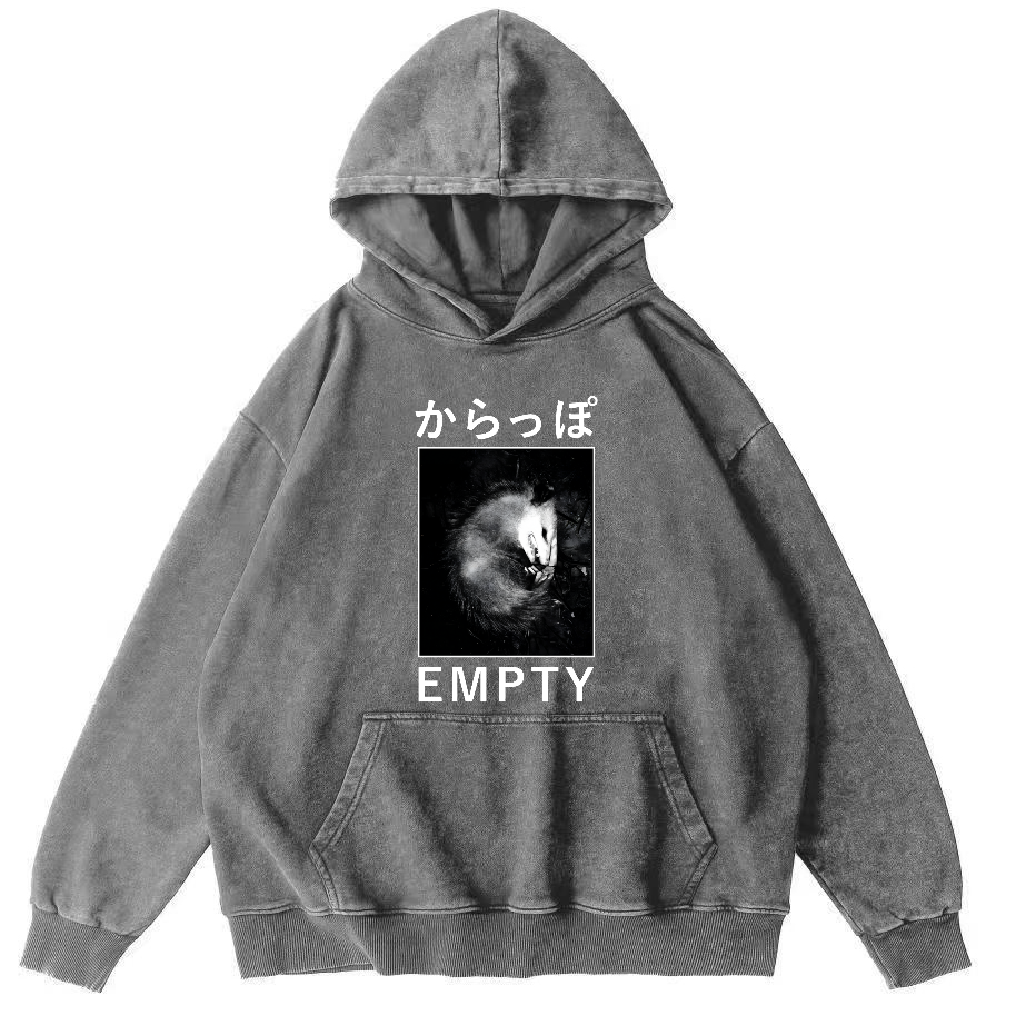 EMPTY Japanese Opossum Vintage Washed Hoodie-Zazasy