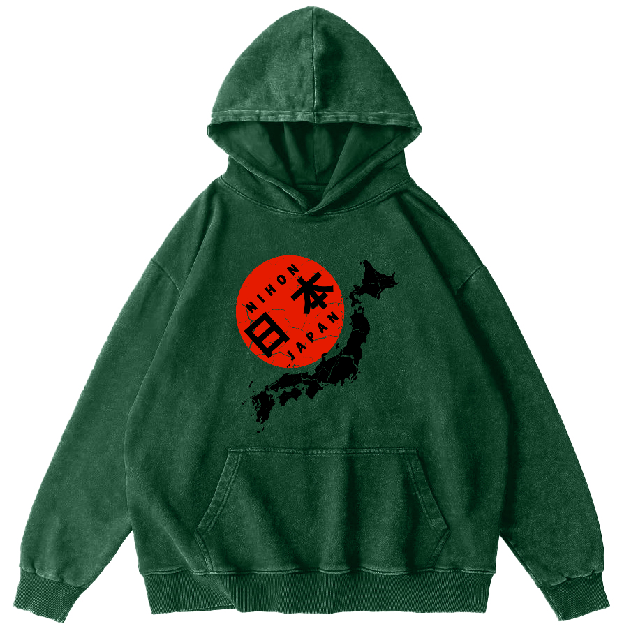Map of The Japanese Empire Vintage Washed Hoodie-Zazasy