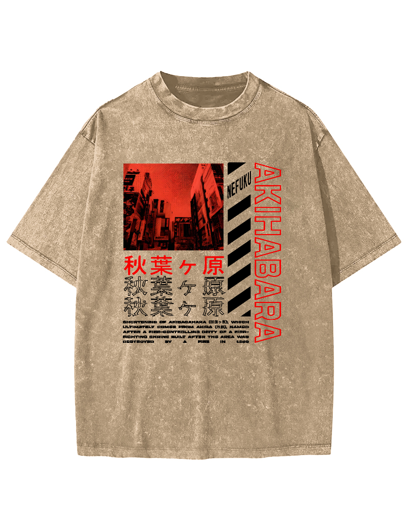 Akihabara Text Vintage Washed T-shirt-Zazasy