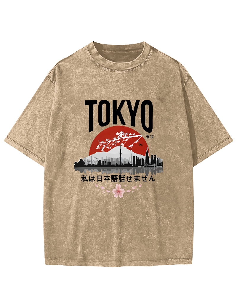 Tokyo Scenery Japanese Style Vintage Distressed T-shirt-Zazasy