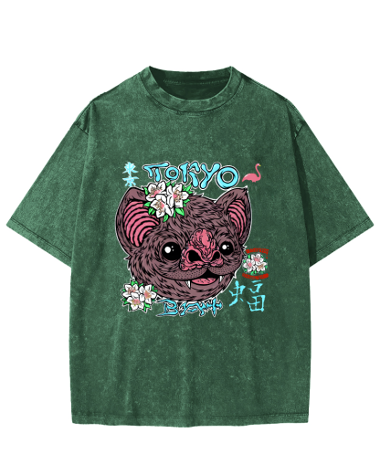 Tokyo Bat Vintage Washed T-shirt-Zazasy