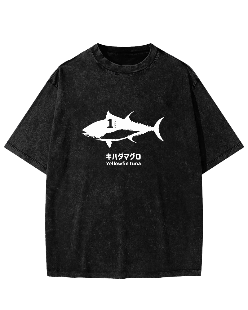 Japanese No.1 Fish Pattern Vintage Distressed T-shirt-Zazasy