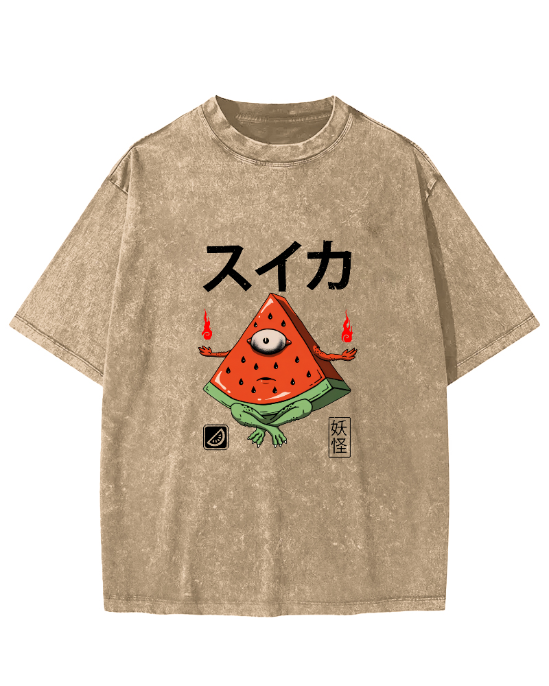 Watermelon Monster Japanese Vintage Distressed T-shirt-Zazasy