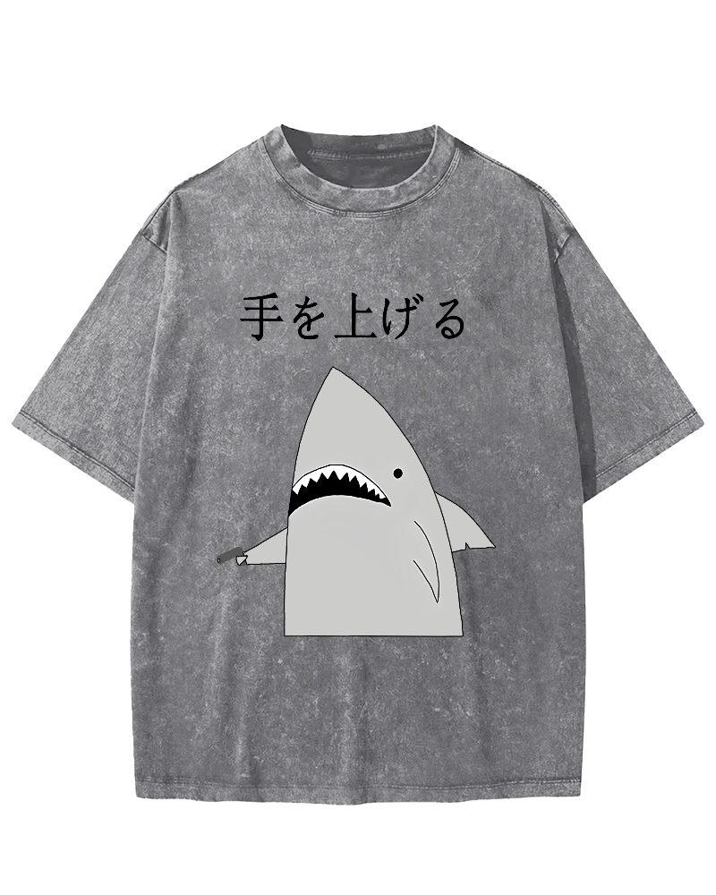 Japanese Shark Vintage Washed T-shirt-Zazasy
