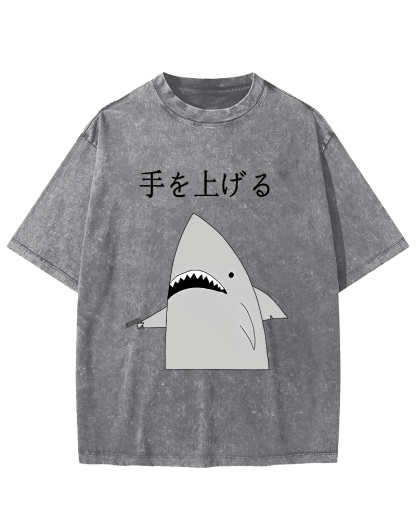 Japanese Shark Vintage Washed T-shirt-Zazasy