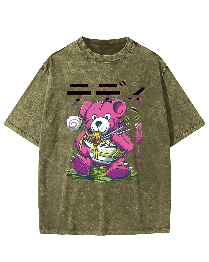 Bear Japan, who likes Lamian Noodles Vintage Washed T-shirt-Zazasy