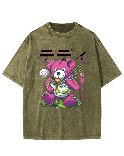 Bear Japan, who likes Lamian Noodles Vintage Washed T-shirt-Zazasy